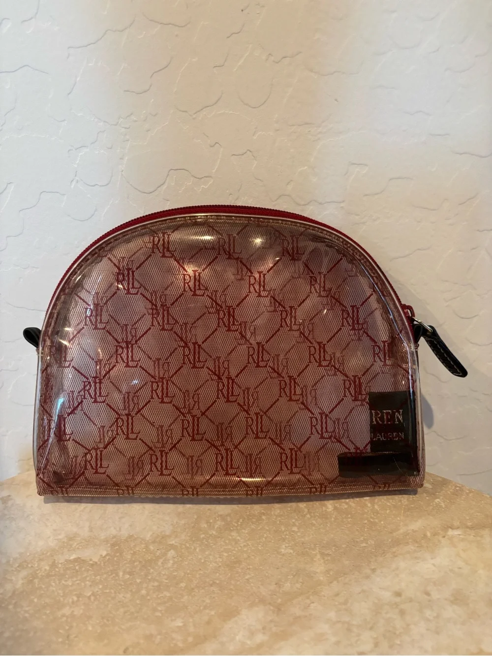 Lauren Ralph Lauren Red Monogram Clear Cosmetic Pouch